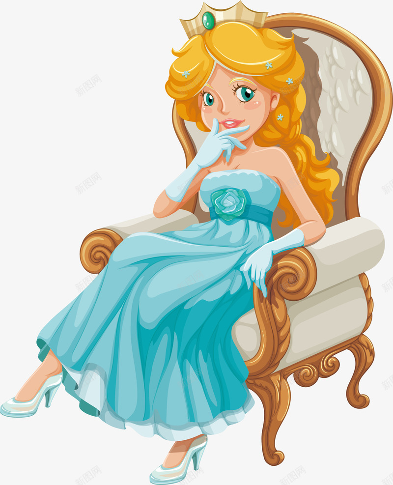 冰雪女王png免抠素材_88icon https://88icon.com 公主椅 冰雪女王 女王 矢量素材 蓝色长裙
