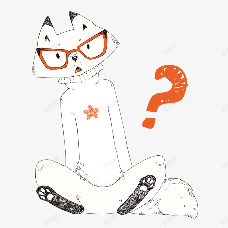 狐狸先生矢量图ai免抠素材_88icon https://88icon.com 动物 手绘 疑问 问号 矢量图