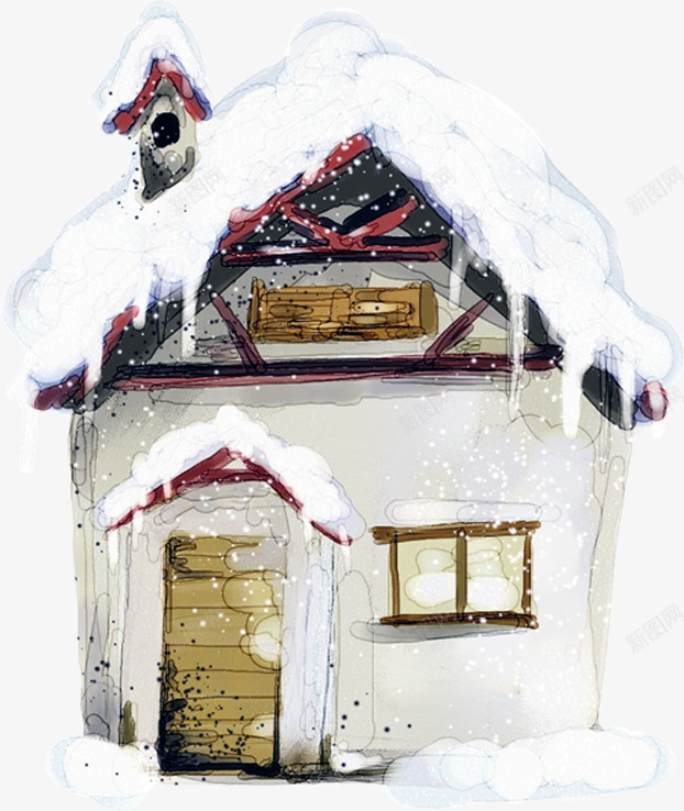 手绘冬季雪景房子png免抠素材_88icon https://88icon.com 冬季 房子 雪景