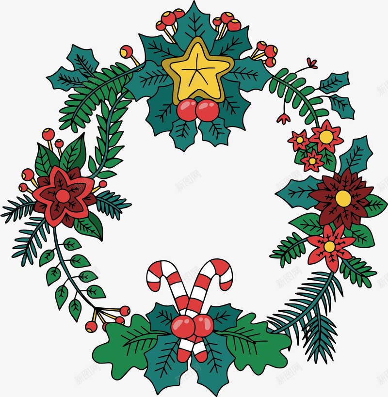 卡通手绘绿色树叶花环矢量图ai免抠素材_88icon https://88icon.com 圣诞标题框 圣诞节 圣诞花环 树叶花环 矢量png 绿色树叶 矢量图