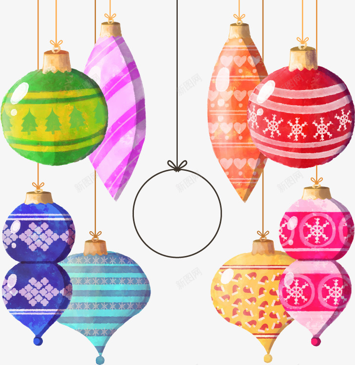生动的彩色圣诞球png免抠素材_88icon https://88icon.com 圣诞挂饰 圣诞球挂饰 水彩圣诞球
