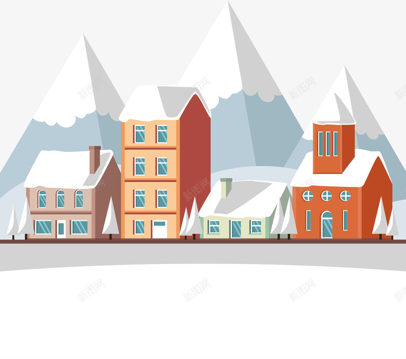 彩色房子小镇矢量图ai免抠素材_88icon https://88icon.com 暖冬 暖冬雪景 矢量png 雪上小镇 雪山 雪景 矢量图