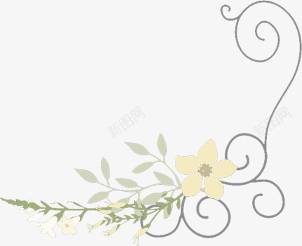 淡雅花藤png免抠素材_88icon https://88icon.com 叶子 手绘花瓣 绿色叶子 藤曼 边角框 黄色花瓣