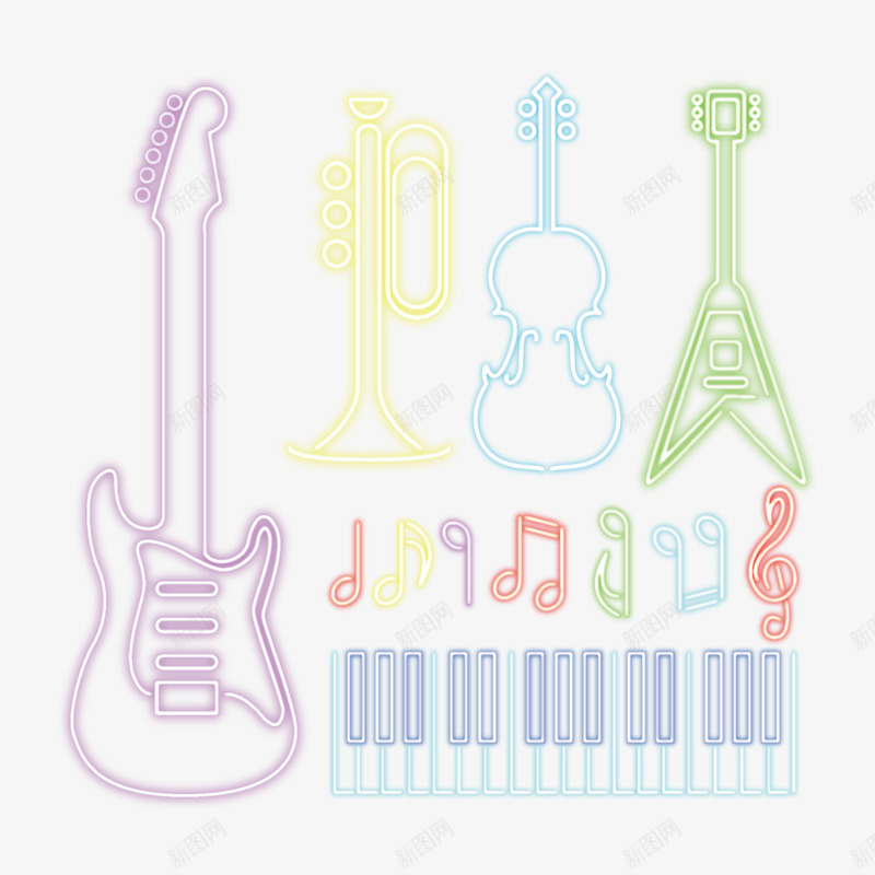 彩灯吉他png免抠素材_88icon https://88icon.com 八分音符 吉他 吉他社海报 荧光灯 霓虹灯 音符 音符花边