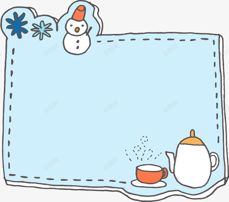 手绘边框蓝色可爱雪人png免抠素材_88icon https://88icon.com 手绘 蓝色 边框 雪人