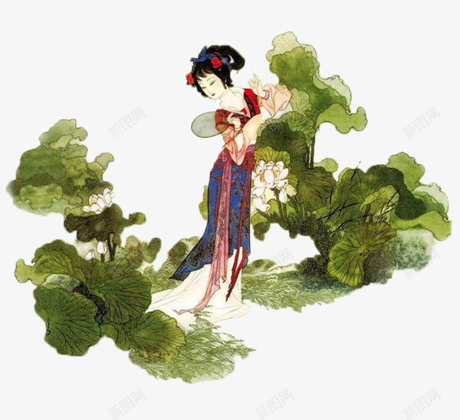 荷花从里的美人png免抠素材_88icon https://88icon.com 中国风 人物 古代 古装 古风 宫廷 手绘 皇妃 美女 荷叶 荷花