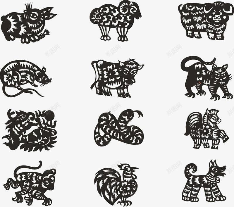 十二生肖剪纸png免抠素材_88icon https://88icon.com 中国风 传统花纹 剪纸 十二生肖 古典花纹 复古花纹 属相 底纹背景 底纹边框 时尚花纹 生肖文字 认证标志