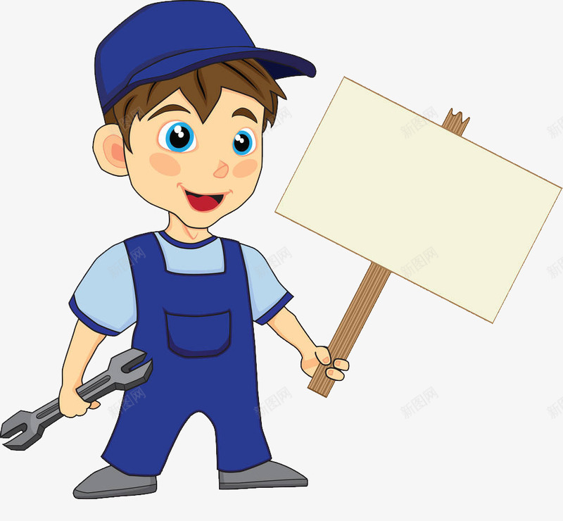 卡通形象蓝色帽子工作人员png免抠素材_88icon https://88icon.com 举起白板 卡通形象 小蓝帽 工人 工作人员 帽子 背带裤 蓝色