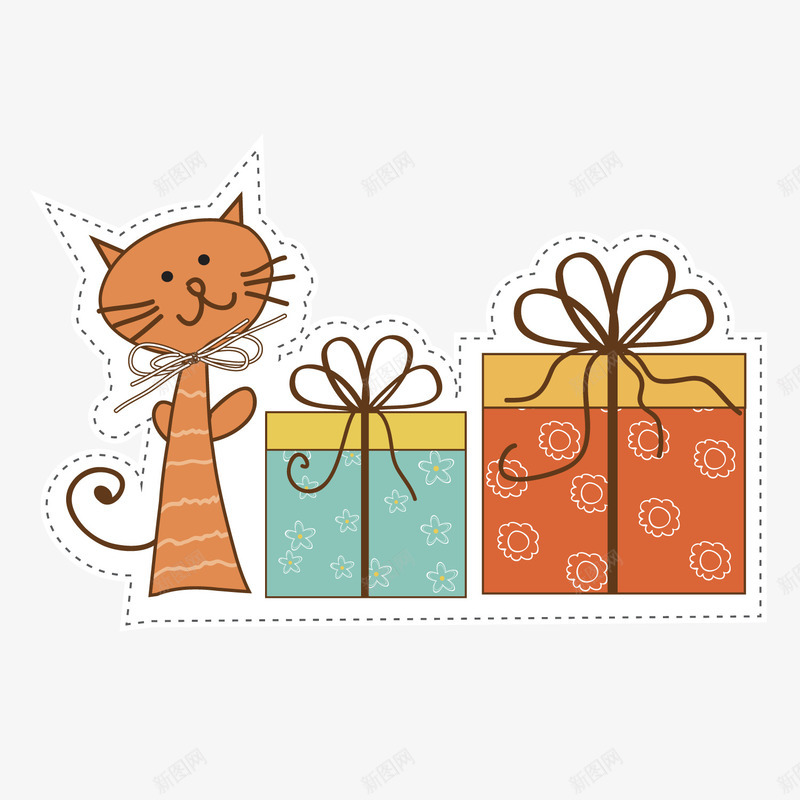 卡通小猫咪与礼品盒png免抠素材_88icon https://88icon.com 卡通动物 小猫咪 礼品盒 礼物 背景装饰