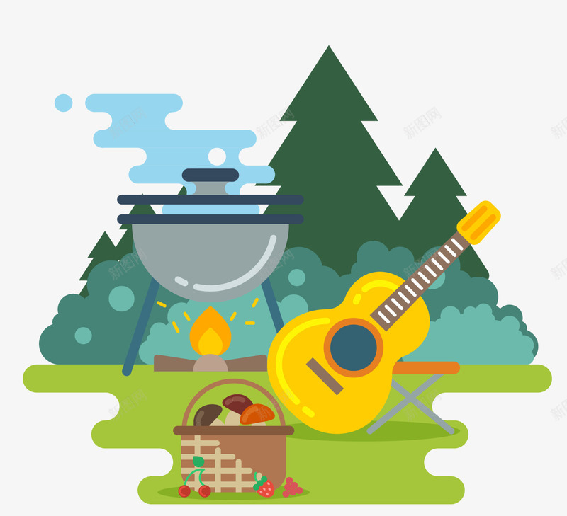 户篝火吉他png免抠素材_88icon https://88icon.com 吉他 户外篝火 食物