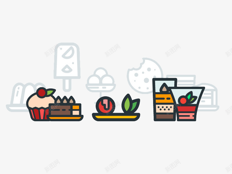 食物png免抠素材_88icon https://88icon.com 国外创意素材 果汁 水果 矢量插图 蛋糕