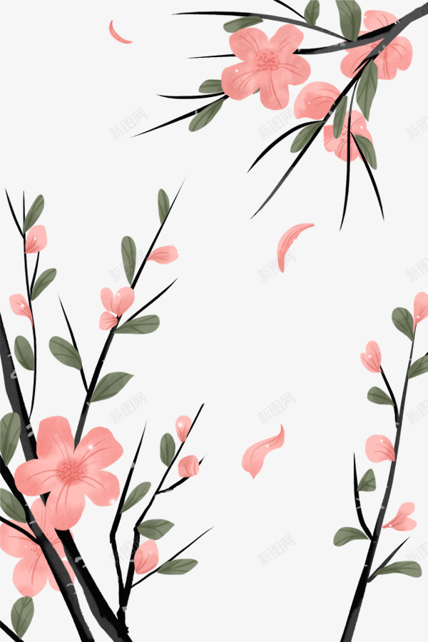 中国风水彩风景桃花插画背景psd免抠素材_88icon https://88icon.com 中国风 手绘桃花 桃花 桃花季 水彩风景画 裸粉色
