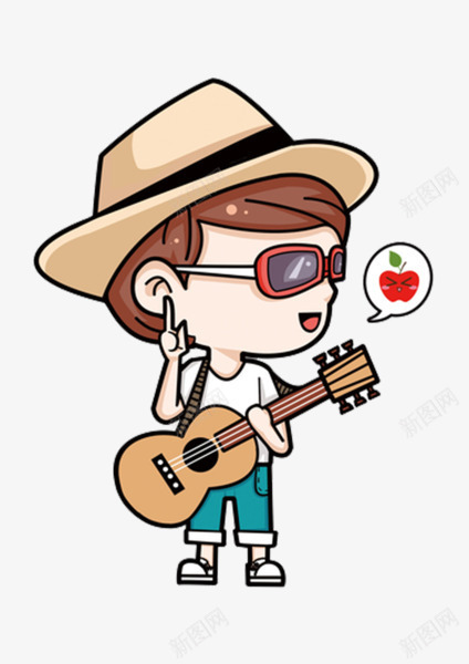弹吉他的男孩png免抠素材_88icon https://88icon.com Q版 儿童画 免费下载 卡通 卡通人物免抠 卡通漫画 卡通装饰 可爱 吉他 小苹果 帽子 广告设计 弹吉他 彩色手绘漫画 插画 新图网 正太 男孩