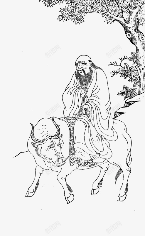 中国风老子骑青牛线描png免抠素材_88icon https://88icon.com 人物 出关 卡通骑牛人物 古人画像 牛 白描 线条 老子 老子孔子 老子画像 道家 道家学派 道德经