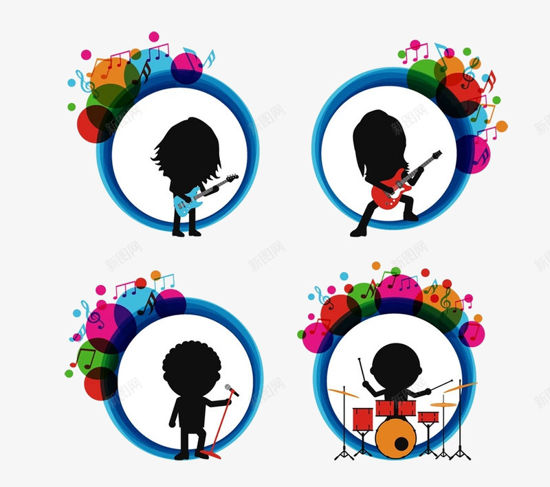 彩色的音乐人png免抠素材_88icon https://88icon.com png图形 png装饰 卡通 圆形 装饰 音乐人 音符