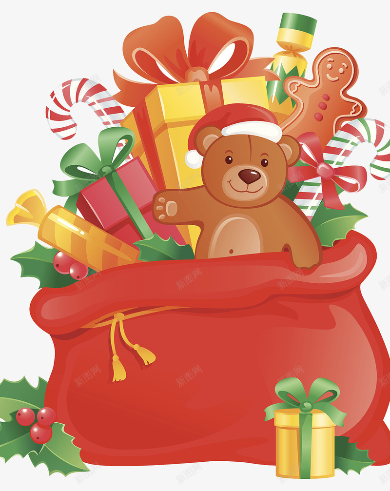 圣诞节礼物插画png免抠素材_88icon https://88icon.com 丝带 圣诞树 圣诞海报 圣诞节 小熊玩具 平安夜海报 派礼物 糖果 缤纷 袋子