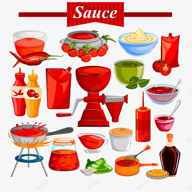 红色调料矢量图ai免抠素材_88icon https://88icon.com 烹饪 番茄 矢量图 红色 调料 辣椒 酱料 酱料海报 食物