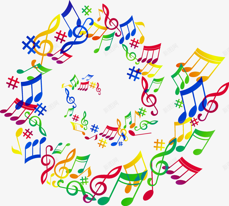 音乐符号矢量图ai免抠素材_88icon https://88icon.com 炫彩 符号 螺旋 音乐 音符 矢量图