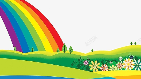 彩虹png免抠素材_88icon https://88icon.com 儿童画 卡通绿地 山坡 树 花朵