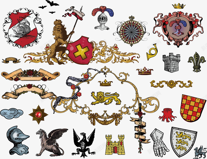 欧州复古标志png免抠素材_88icon https://88icon.com 城堡 复古 复古矢量 头盔 标志 欧州 狮子 盾牌 花边 铁手套