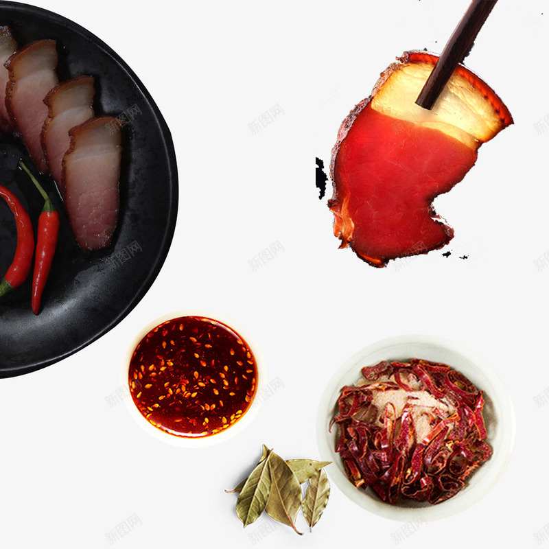 实物美食美味麻辣腊肉平面装饰psd免抠素材_88icon https://88icon.com 一片腊肉 四川腊肉 特色小吃 红色辣椒 美味美食 腊肉饭