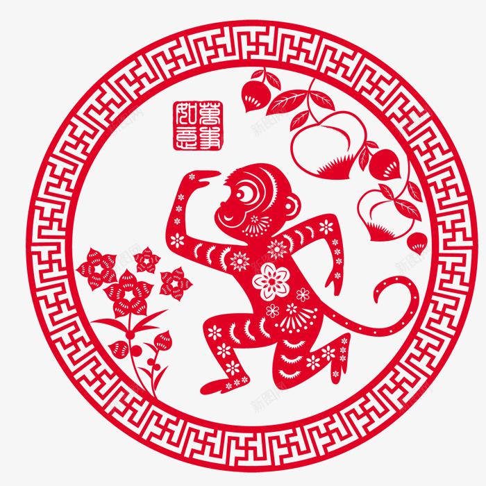 中国风剪纸蟠桃猴子花纹圆环png免抠素材_88icon https://88icon.com 中国风 剪纸 古代纹饰 圆环 猴子 花纹 蟠桃