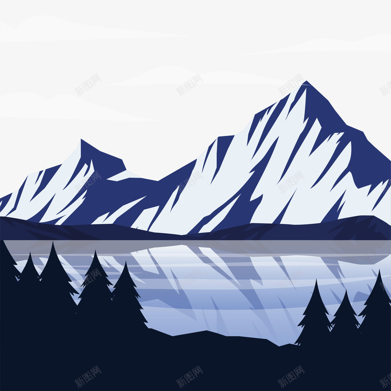 雪山湖水矢量图ai免抠素材_88icon https://88icon.com 大自然 森林 湖面 自然景色 自然风光 雪域高原 雪山 风景 矢量图