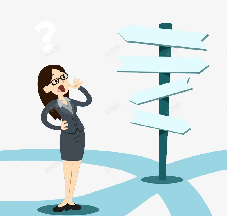 手绘分岔路png免抠素材_88icon https://88icon.com 分岔 分岔路 卡通手绘 纠结表情 美容 装饰 路牌