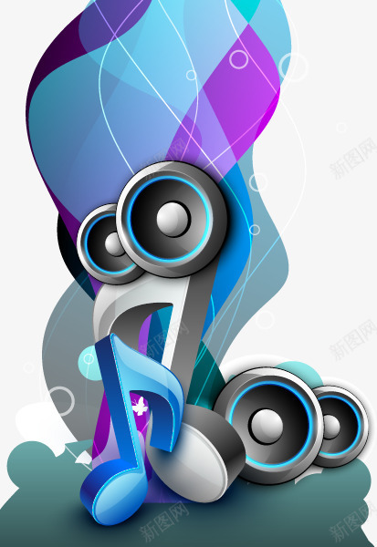 立体音符音响波线背景装饰矢量图eps免抠素材_88icon https://88icon.com 波线 波线装饰 立体 音响 音符 矢量图