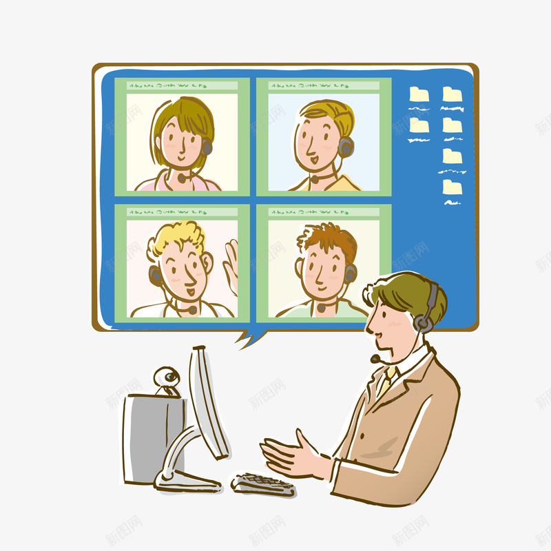 对讲在线视频播放矢量图ai免抠素材_88icon https://88icon.com 办公 在线视频 在线视频播放 在线视频教育 在线视频相机 多人在线视频 工作 矢量图