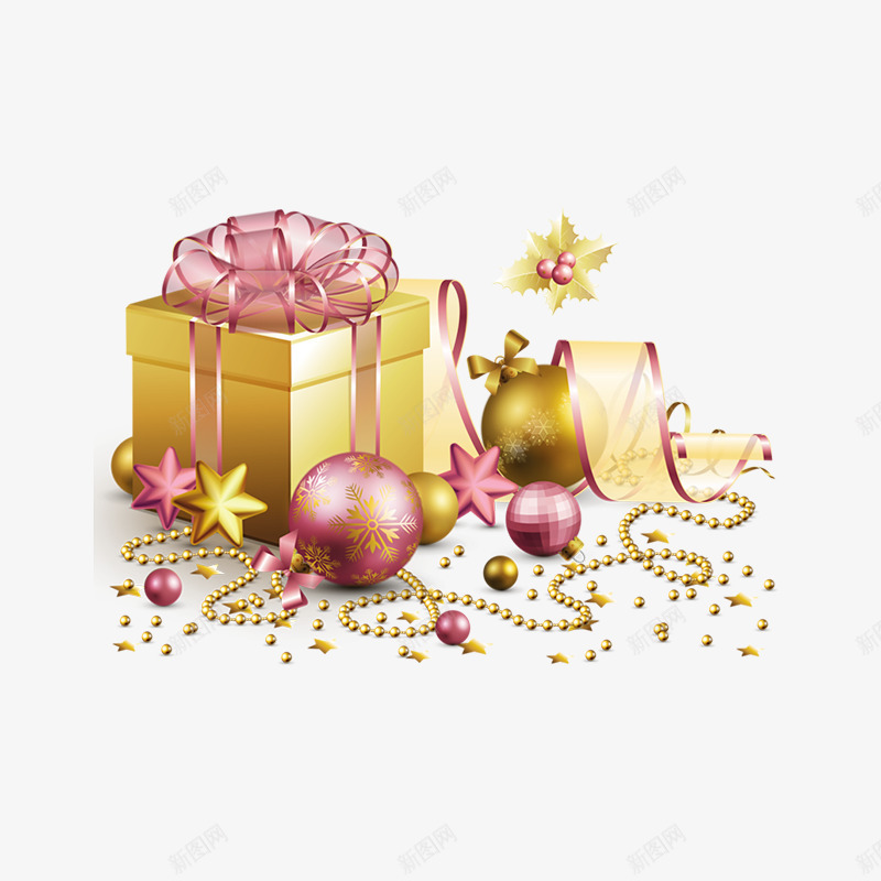 金色圣诞礼物节日元素psd免抠素材_88icon https://88icon.com 五星 平面 彩带 盒子 礼物 节日 设计 金色