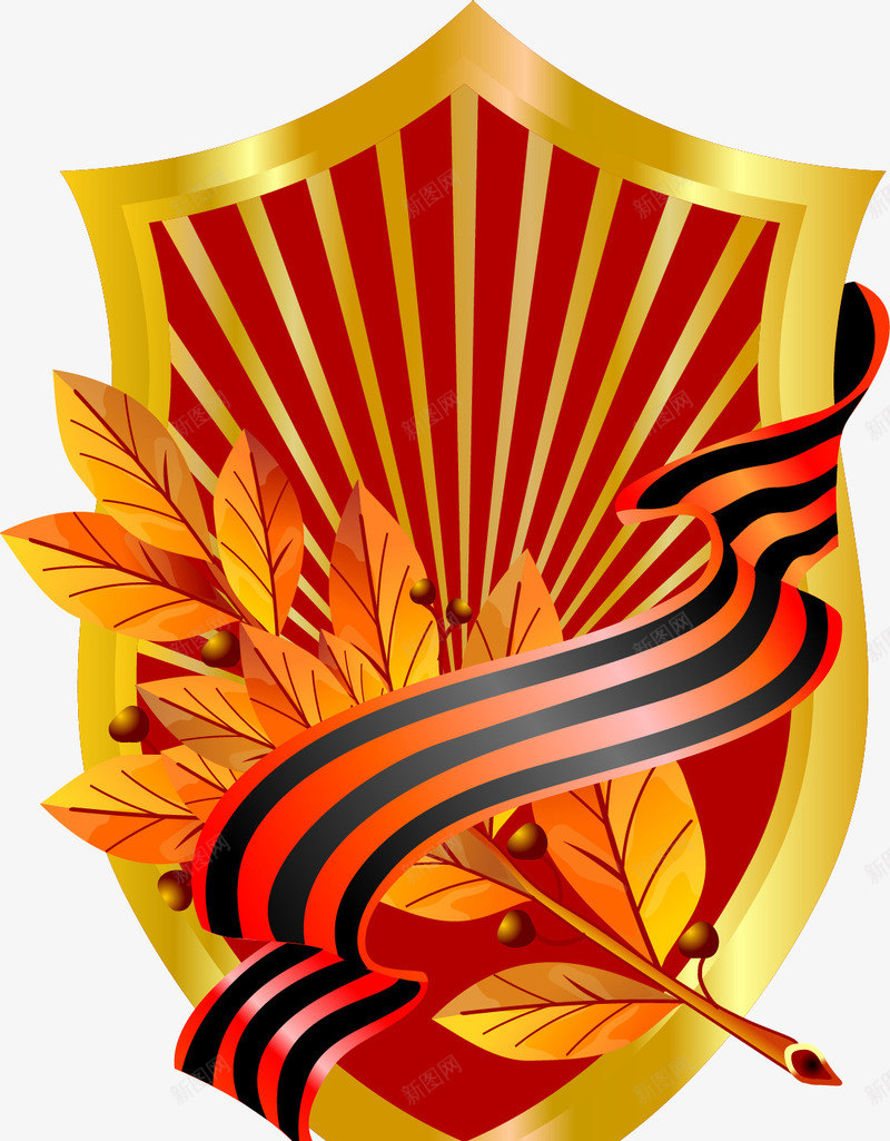 橙色树叶丝带装饰盾牌png免抠素材_88icon https://88icon.com 卡通 叶子 彩带 护盾 橙色 矢量素材