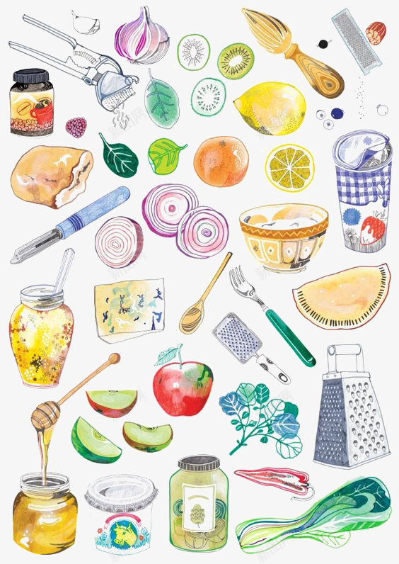 食材png免抠素材_88icon https://88icon.com 卡通勺子 厨房 叉子 圆葱 手绘 搅蛋器 柠檬 牛奶 蜂蜜