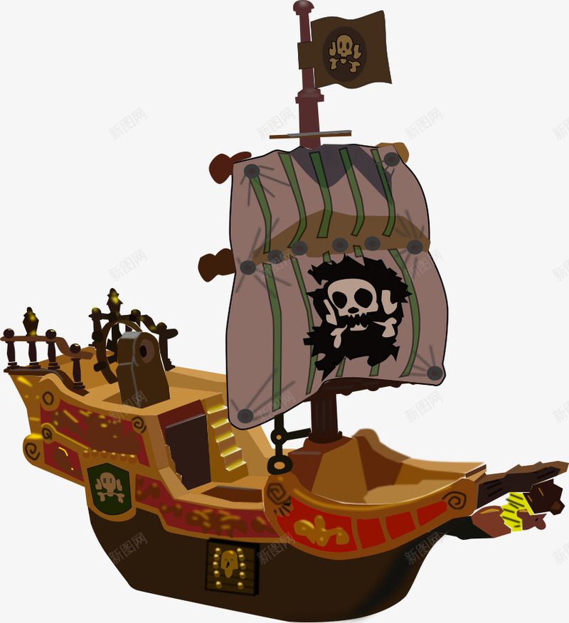 海盗船png免抠素材_88icon https://88icon.com 小木船 帆船 木船 海贼船 鬼船