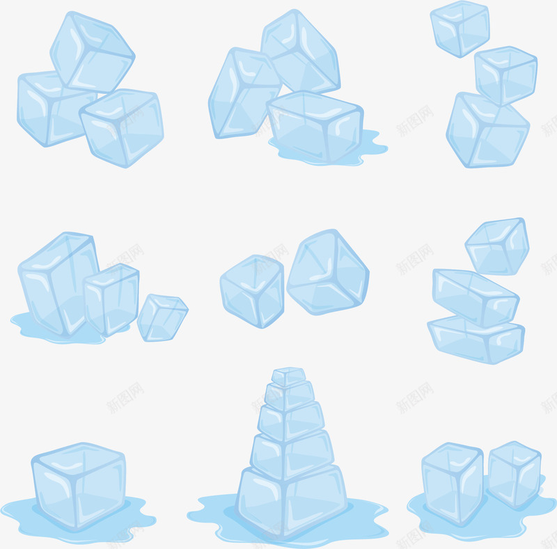 夏季冰爽蓝色冰块矢量图ai免抠素材_88icon https://88icon.com 冰块 夏季 夏季冰块 矢量png 蓝色冰块 融化的冰块 矢量图