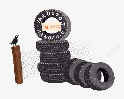 轮胎和乌鸦png免抠素材_88icon https://88icon.com 乌鸦 单页 围栏 插画 树桩 轮胎 铁丝