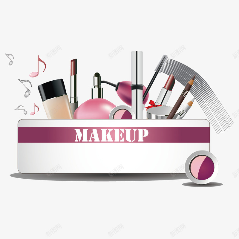 彩妆化妆品图案矢量图ai免抠素材_88icon https://88icon.com 口红 眼线笔 粉底 音符 矢量图