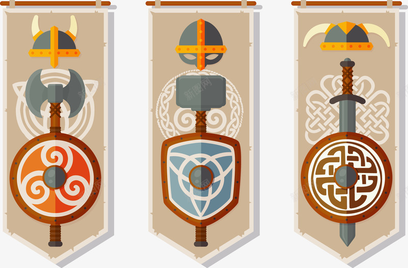 旗帜矢量图ai免抠素材_88icon https://88icon.com 免费矢量下载 插画 旗帜 武器 盾牌 矢量图