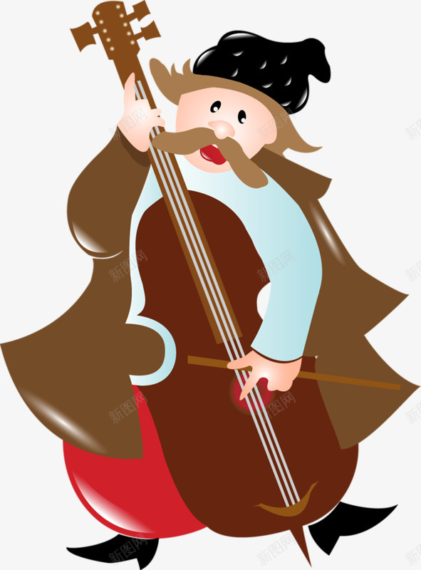 卡通手绘外国人png免抠素材_88icon https://88icon.com 大胡子 平面卡通人物 弹吉他 风衣 黑色帽子