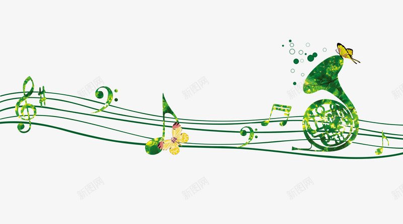 绿色音乐音符png免抠素材_88icon https://88icon.com 文艺 旋律 线条 绿色