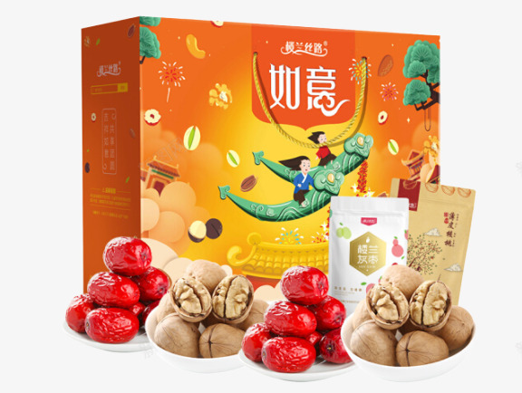 红枣加核桃礼盒png免抠素材_88icon https://88icon.com 坚果 礼包 红枣 零食