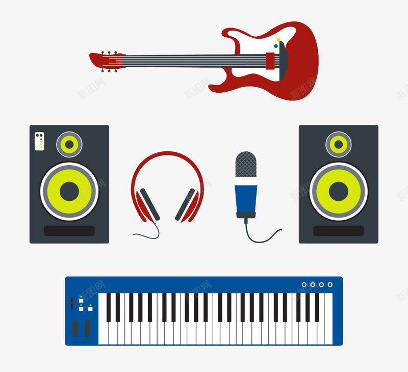 音乐工作室png免抠素材_88icon https://88icon.com 乐器 吉他 喇叭 耳机 钢琴 音乐 音乐工作室