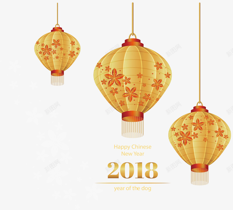 中国风金色春节灯笼矢量图ai免抠素材_88icon https://88icon.com 2018新年 中国风 春节 春节灯笼 矢量png 金色灯笼 矢量图
