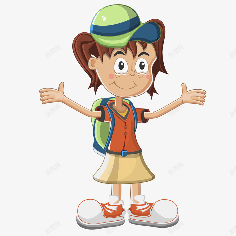 手绘开心背书包小女生矢量图eps免抠素材_88icon https://88icon.com 免扣PNG 创意 卡通 可爱 展开手 开心 微笑 手绘 时尚 背书包 矢量图