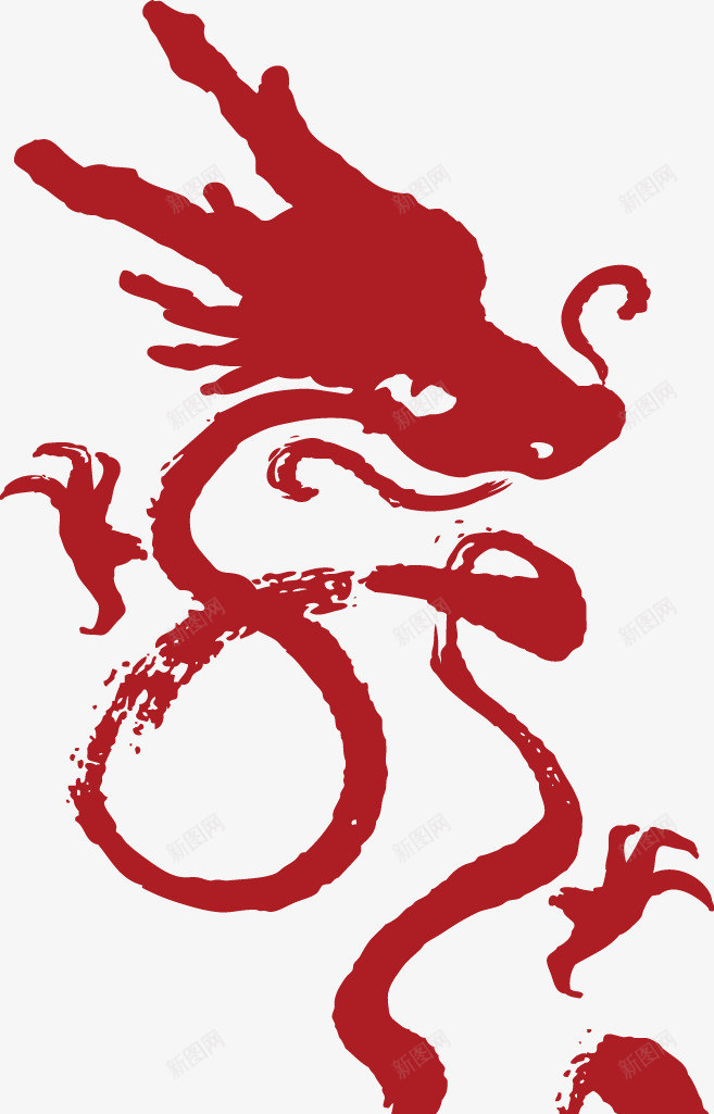 手绘简笔画龙png免抠素材_88icon https://88icon.com 中国风 传统元素 矢量插图 红色