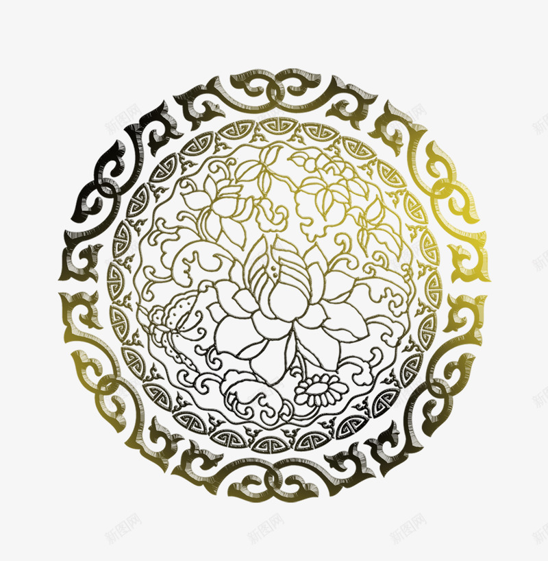 荷花圆环png免抠素材_88icon https://88icon.com 中国风 圆环 金属色