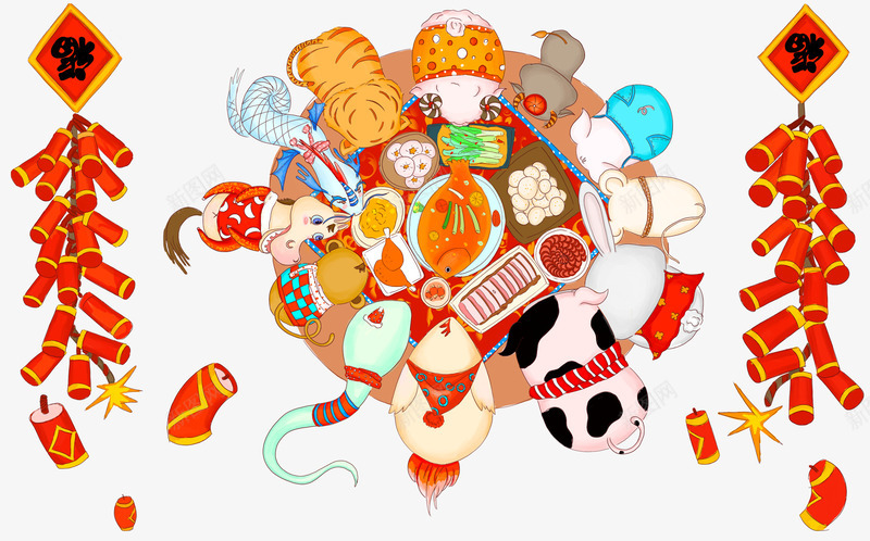 卡通手绘十二生肖团圆psd免抠素材_88icon https://88icon.com 十二生肖 卡通手绘 团圆 新春 春节 装饰图案 过年