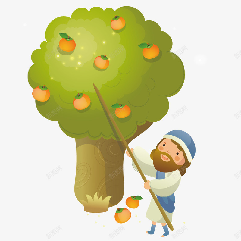 正在摘桔子png免抠素材_88icon https://88icon.com 大树 手绘 插画 植物 橘子 水果
