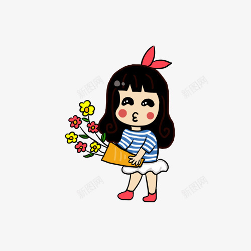 卡通拿花的女孩png免抠素材_88icon https://88icon.com 卡通 可爱 嘟嘴 女孩 女生 拿花的美女 捧花 插画