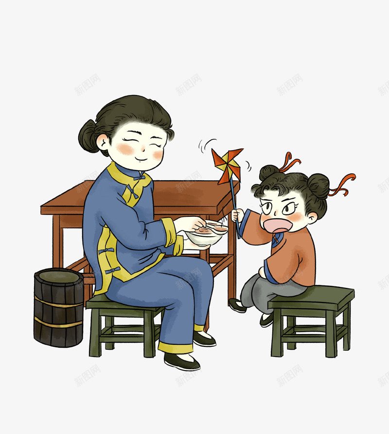 手绘慈祥的母亲插画psd免抠素材_88icon https://88icon.com 感恩母亲 慈祥 手绘 桌椅 母亲 母亲节 母女 母爱